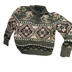 Polo Ralph Lauren green cream SKI intarsia knit zip up navajo sweater M